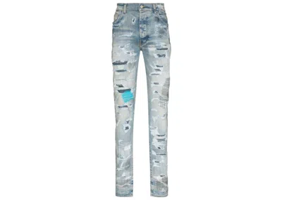 Pre-owned Amiri Men's  Distressed Effect Skinny Jeans In Light Indigo Blue