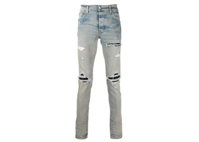 Pre-owned Amiri Men's  Distressed Finish Ripped Skinny Jeans In Light Indigo Blue