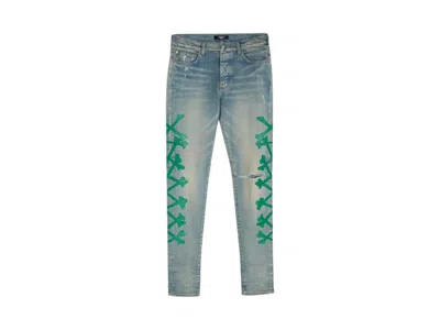 Pre-owned Amiri Men's  Dubai Bone Skinny Jeans In Blue