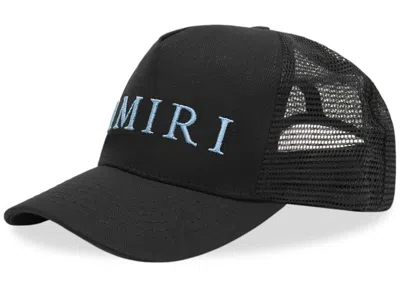 Pre-owned Amiri Men's  Embroidered Logo Trucker Cap In Black/carolina Blue