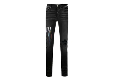 Pre-owned Amiri Men's  Embroidered Paint Drip Core Logo Distressed Skinny Jeansin Black