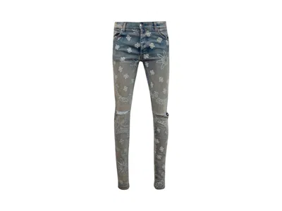 Pre-owned Amiri Men's  Flocked Paisley Bandana Jeans In Indigo Blue