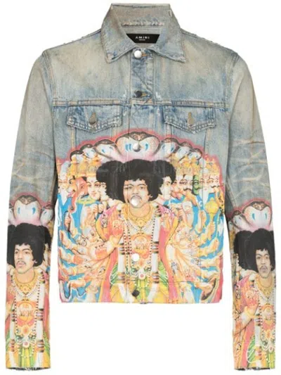 Pre-owned Amiri Men's  Jimi Hendrix Denim Trucker Jacket In Bone Indigo