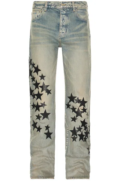 Pre-owned Amiri Men's  Leather Star Straight Jeans In Clay/indigo