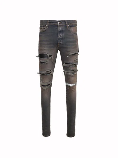 Pre-owned Amiri Men's  Leather Thrasher Jeans In Dark Indigo