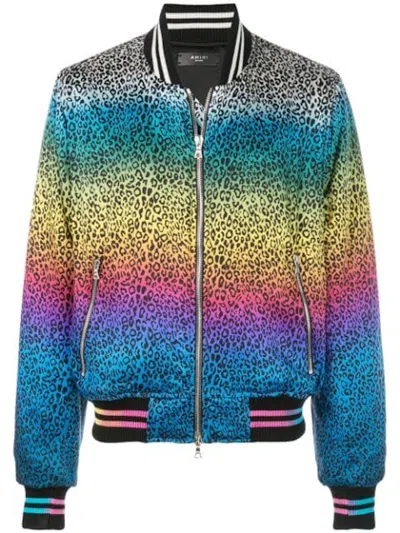 Pre-owned Amiri Men's  Leopard Rainbow Bomber Jacket In Multi