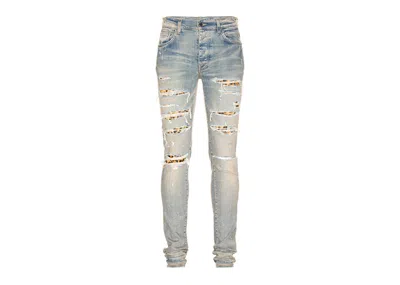 Pre-owned Amiri Men's  Leopard Thrasher Skinny Fit Jeans In Clay Indigo