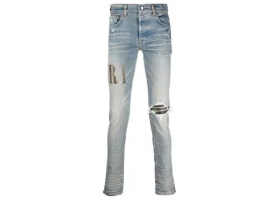 Pre-owned Amiri Men's  Logo Distressed Skinny Jeans In Indigo Blue