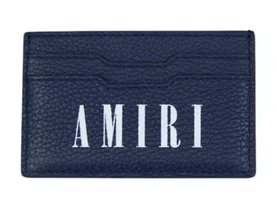 Pre-owned Amiri Men's  Logo Leather Card Holder In Navy Blue