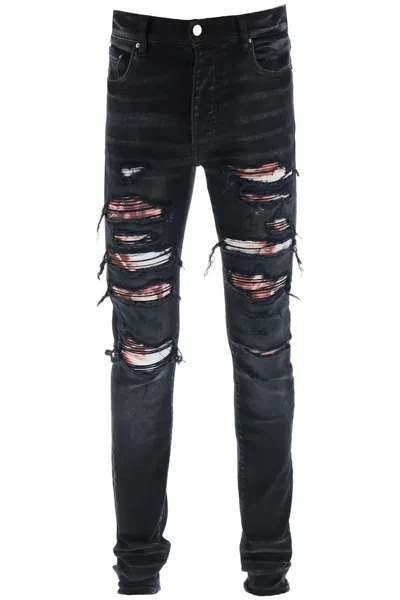 Pre-owned Amiri Men's  Logo Patch Ripped Slim Cut Jeans In Black