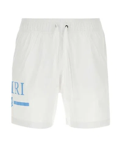 Pre-owned Amiri Men's  Ma Bar Logo Swim Shorts In White