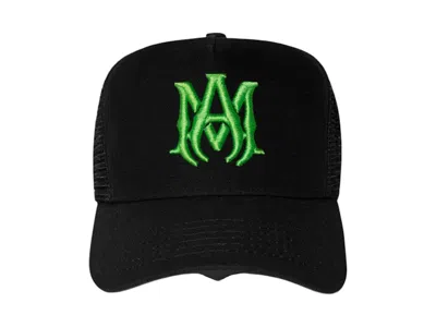 Pre-owned Amiri Men's  Ma Logo Trucker Hat Cap In Black/green In Multi