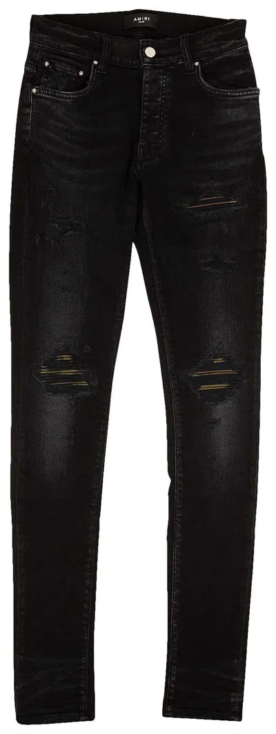 Pre-owned Amiri Men's  Mx1 Camo Leather Patch Jeans In Black