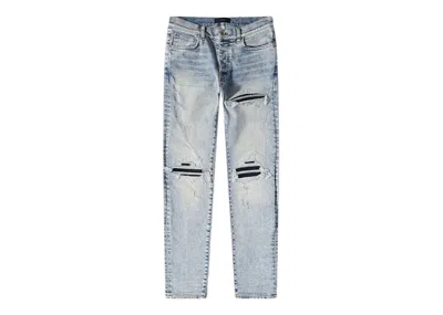 Pre-owned Amiri Men's  Mx1 Leather Detail Skinny Jeans In Stone Indigo