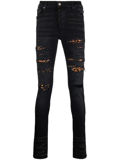Pre-owned Amiri Men's  Mx1 Mid Rise Skinny Jeans In Black/leopard Print