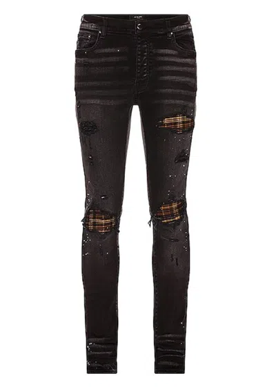 Pre-owned Amiri Men's  Mx1 Plaid Skinny Fit Jeans In Aged Black