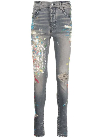 Pre-owned Amiri Men's  Painted Skinny Jeans In Grey In Gray