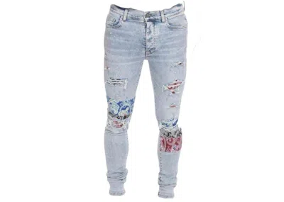 Pre-owned Amiri Men's  Pajama Art Patch Jeans In Light Blue