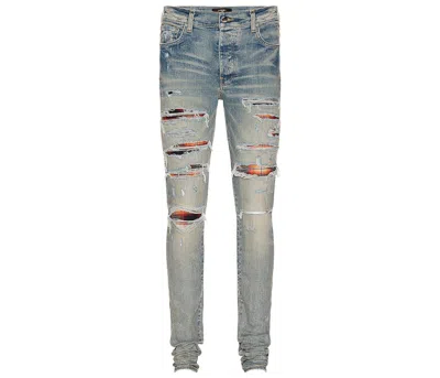 Pre-owned Amiri Men's  Plaid Trasher Skinny Fit Jeans In Blue