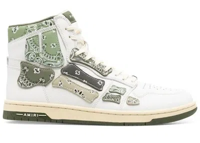 Pre-owned Amiri Men's  Skel Top Hi Bandana Sneakers In White/olive