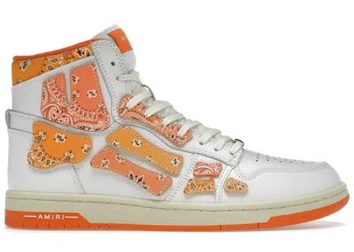 Pre-owned Amiri Men's  Skel Top Hi Bandana Sneakers In White/orange