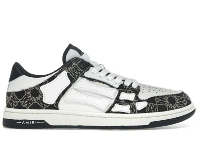 Pre-owned Amiri Men's  Skel Top Low Quad Monogram Print Sneakers In White/black