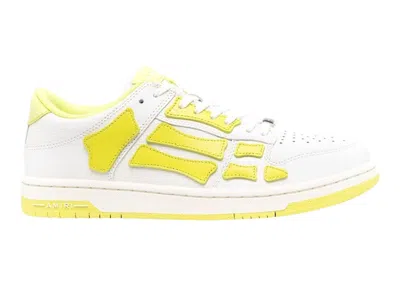 Pre-owned Amiri Men's  Skel Top Low Sneakers In White/fluorescent Yellow In Multi