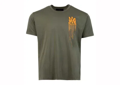 Pre-owned Amiri Men's  Spray Paint Drip Ma Logo T-shirt In Olive In Green