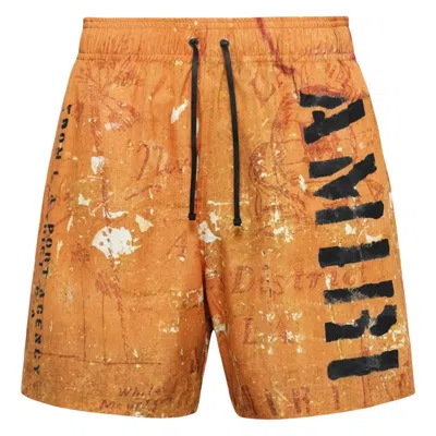 Pre-owned Amiri Men's  Stencil Military Swim Shorts In Orange