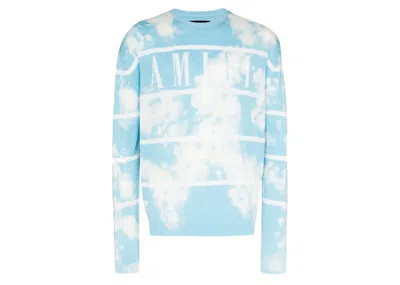 Pre-owned Amiri Men's  Striped Cloud Knit Crew Sweater In Light Blue