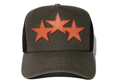 Pre-owned Amiri Men's  Three Star Trucker Hat In Military Green