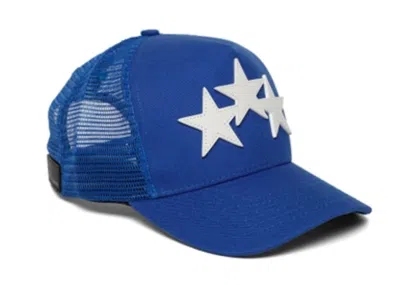 Pre-owned Amiri Men's  Three Star Trucker Snapback Cap In Blue/white In Multi