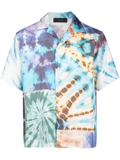 Pre-owned Amiri Men's  Tie Dye Patchwork Silk Shirt