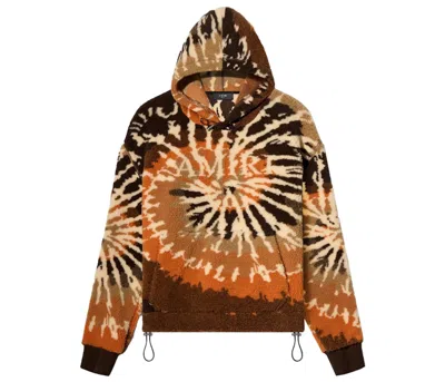 Pre-owned Amiri Men's  Tie Dye Polar Fleece Hoodie In Orange/black In Multi