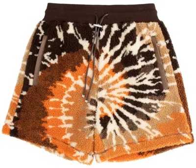 Pre-owned Amiri Men's  Tie Dye Polar Fleece Shorts In Orange/black