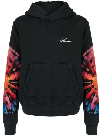 Pre-owned Amiri Men's  Tiedye Logo Embroidered Hoodiein Black