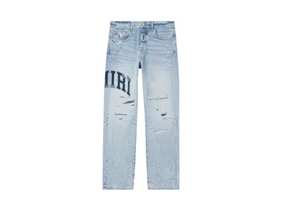 Pre-owned Amiri Men's  Varsity Logo Repair Straight Jean In Perfect Indigo
