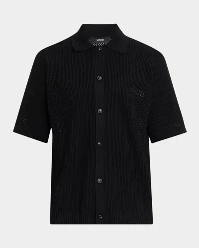 Amiri Men & Apos;s Crochet-knit Mesh Cotton Shirt In Black
