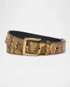 Amiri Python Square Belt With Leather Details And Reptile Print In Brown