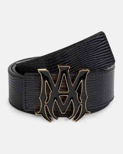 Amiri Men & Apos;s Lizard-embossed Leather Belt In Black Gold