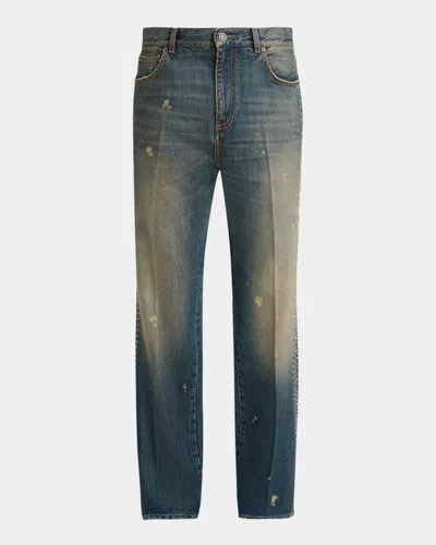Amiri Men & Apos;s Ma Fit Star Studded-trim Jeans In Blue