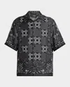 Amiri Silk Bowling Shirt With Cuban Collar And All-over Geometric Print In Black