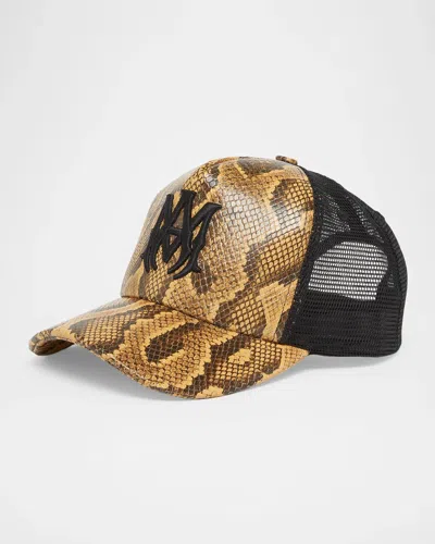 Amiri Men & Apos;s Snake-print Leather Baseball Cap In Brown