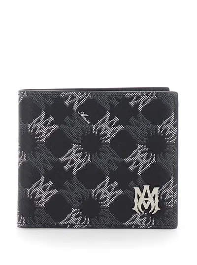 Amiri Men Black Bi-fold Wallet With All-over Logo In Ecoleather Man
