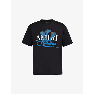 Amiri Mens Black Blue Brand-embellished Crewneck Cotton-jersey T-shirt
