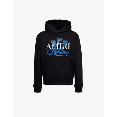 Amiri Mens Black Blue Branded Kangaroo-pocket Cotton-jersey Hoody