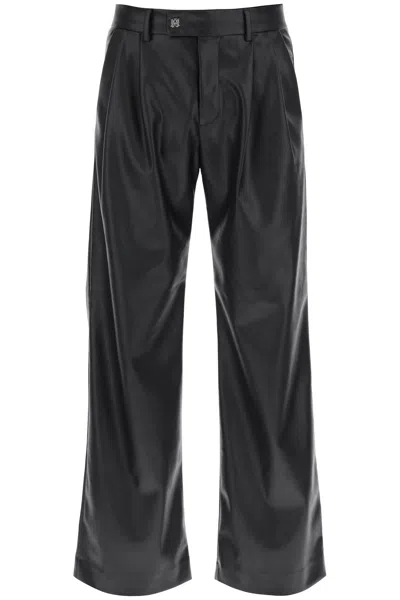 Amiri Men's Black Faux Leather Wide Leg Pants With Front Pleats And Extended Waistband