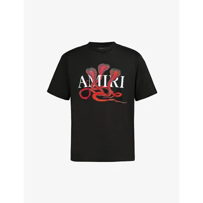 Amiri Mens Black Red Brand-embellished Crewneck Cotton-jersey T-shirt
