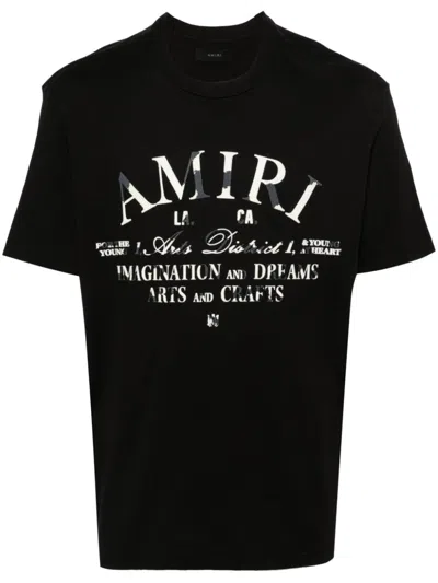 Amiri Men's Black Soft Cotton T-shirt With Distressed Effect And Subtle Flocked Graphics