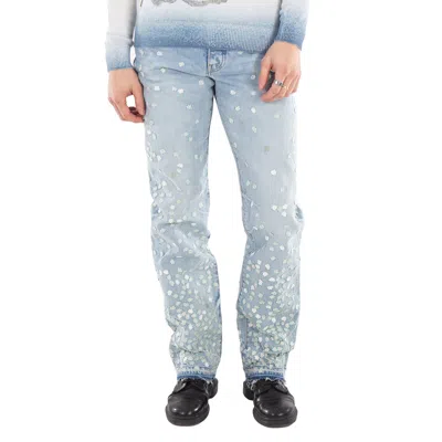 Amiri Men's Blue Floral Appliqued Straight Jeans